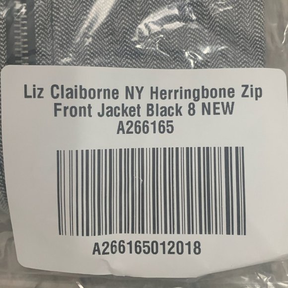 NWT LIZ CLAIBORNE NY HERRINGBONE BLACK ZIP‎ JACKET 8 & 16 - Picture 11 of 15